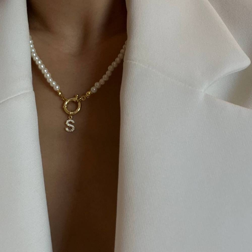 Kardelen Pearl Chain zirkonia Buchstaben Halskette - 925 SILBER Discount Store für neue Produkte