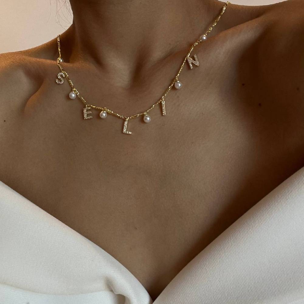 Kardelen CHOCKER NAMENSKETTE MIT PERLE - 925 SILBER Nur noch ein Tag übrig