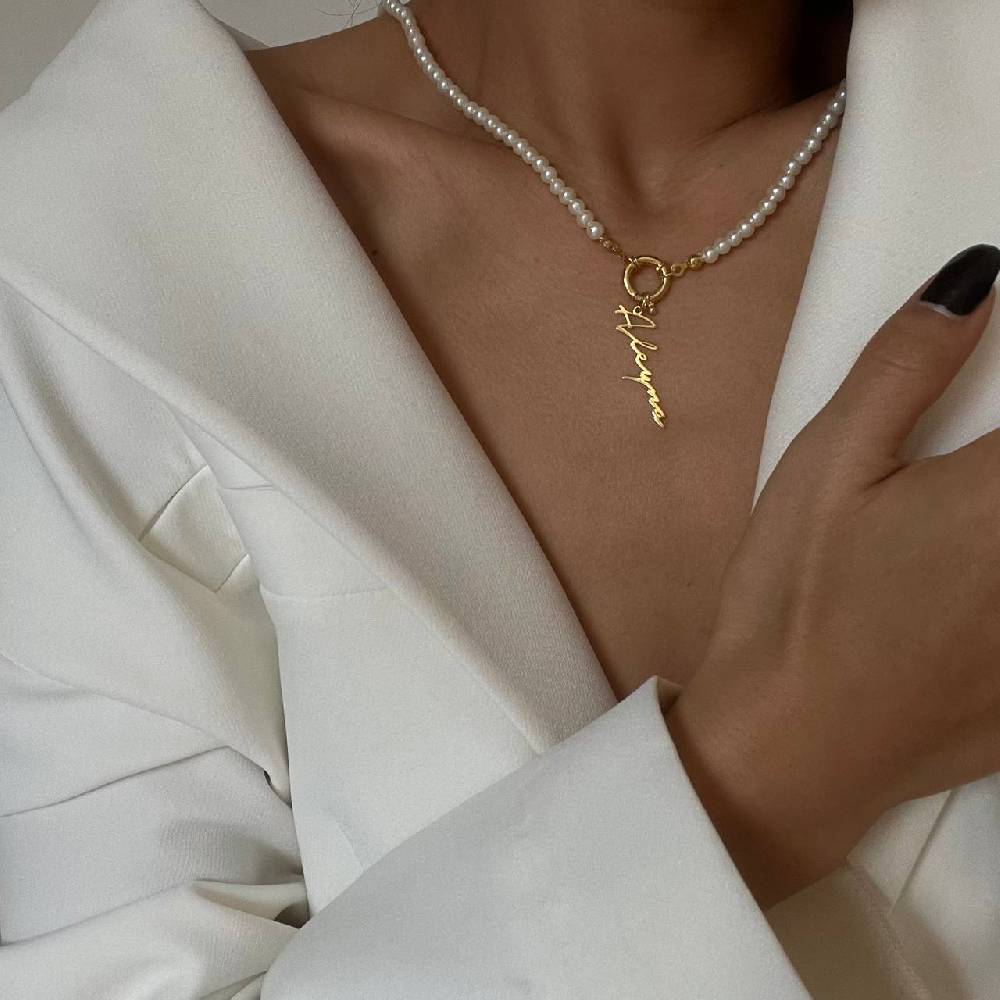 Kardelen Pearl Chain Signatur Namenskette - 925 SILBER 50% Rabatt mit kostenlosem Versand