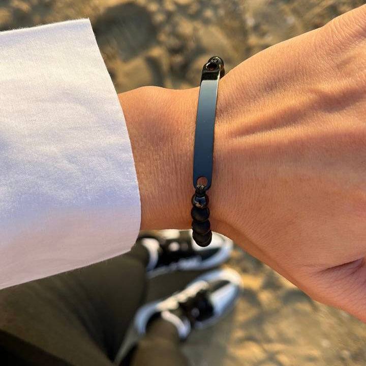 Kardelen ID-Partnerarmband mit Gravur - Pearl Black Auslauf