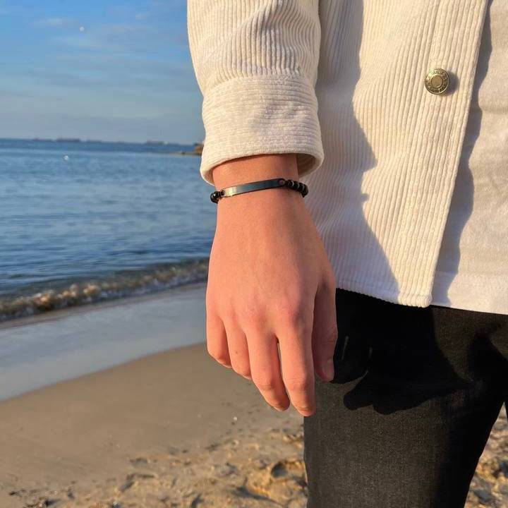 Kardelen ID-Partnerarmband mit Gravur - Pearl Black Auslauf