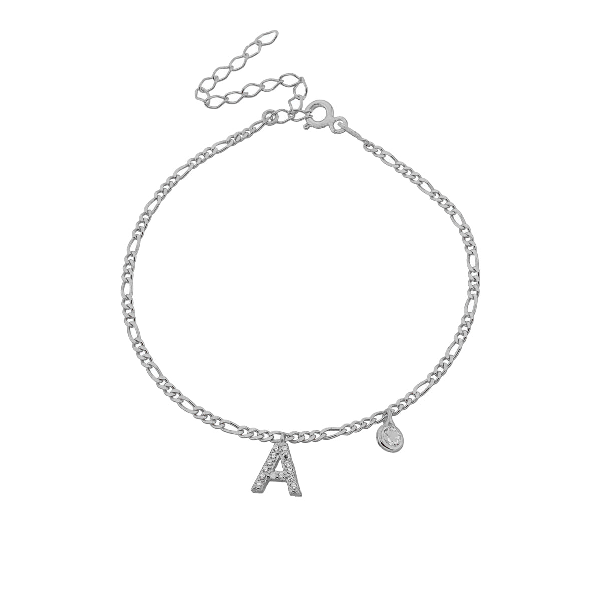 Kardelen Armkette Figaro Zirkonia mit Buchstabe - 925 SILBER Online Outlet