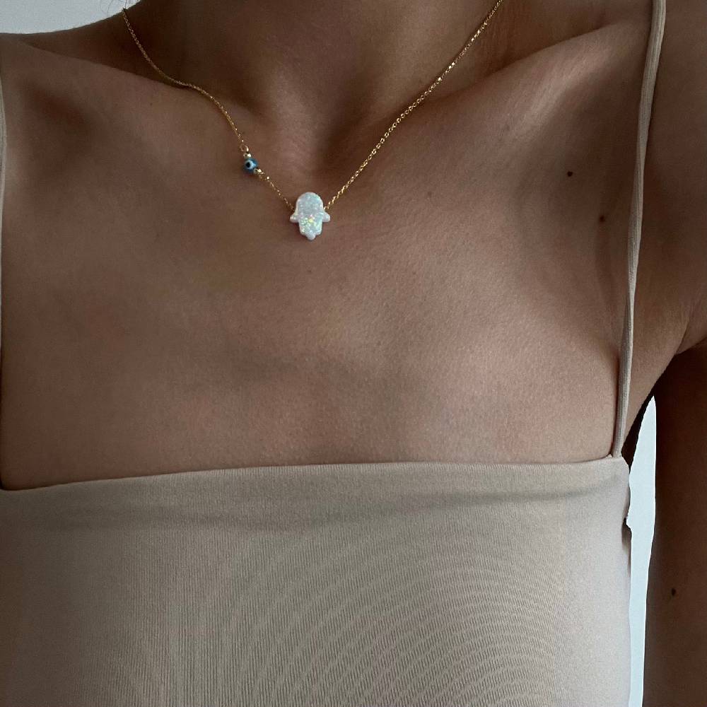 Kardelen Fatimas Hand Opal kette mit Nazar White - 925 SILBER Discount Store für neue Produkte
