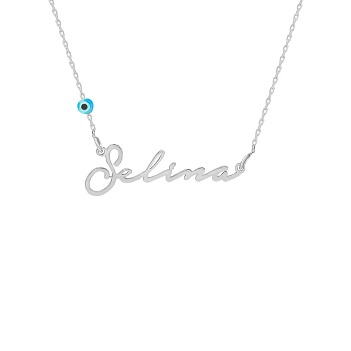 Kardelen Signatur Kette - Waagerecht mit Blaue Nazar Auge - 925 SILBER Clearance-Verkauf