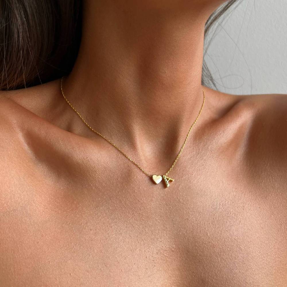Kardelen Heart & letter Necklace - 925 SILBER Im Verkauf