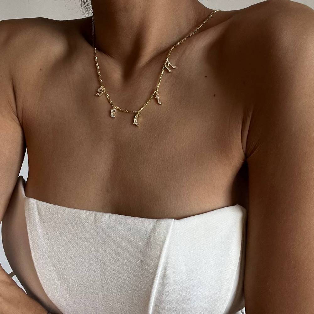 Kardelen Chocker Namenskette mit Zirkonia Gothic - 925 SILBER Online