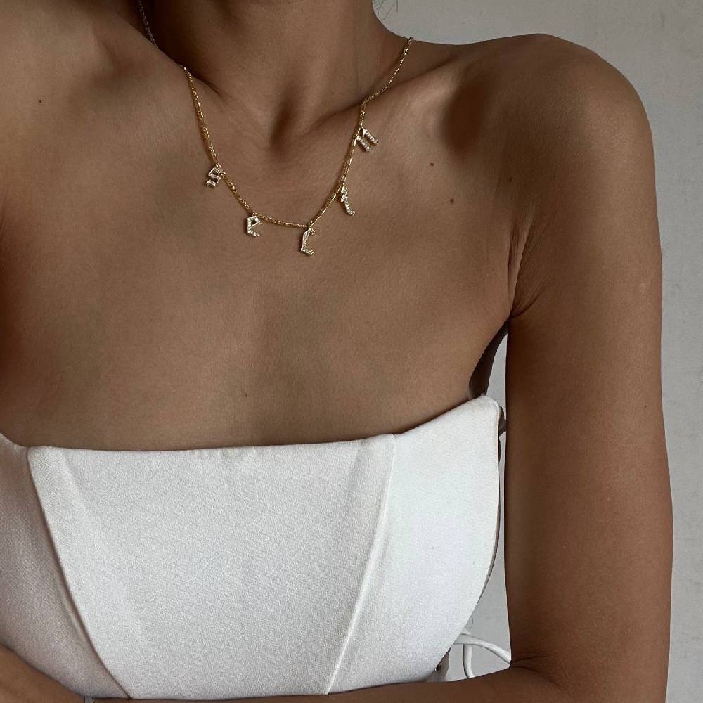 Kardelen Chocker Namenskette mit Zirkonia Gothic - 925 SILBER Online
