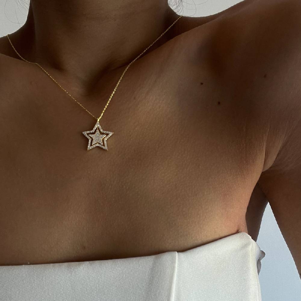 Kardelen Glänzend Star Halskette - 925 SILBER Lagerräumung
