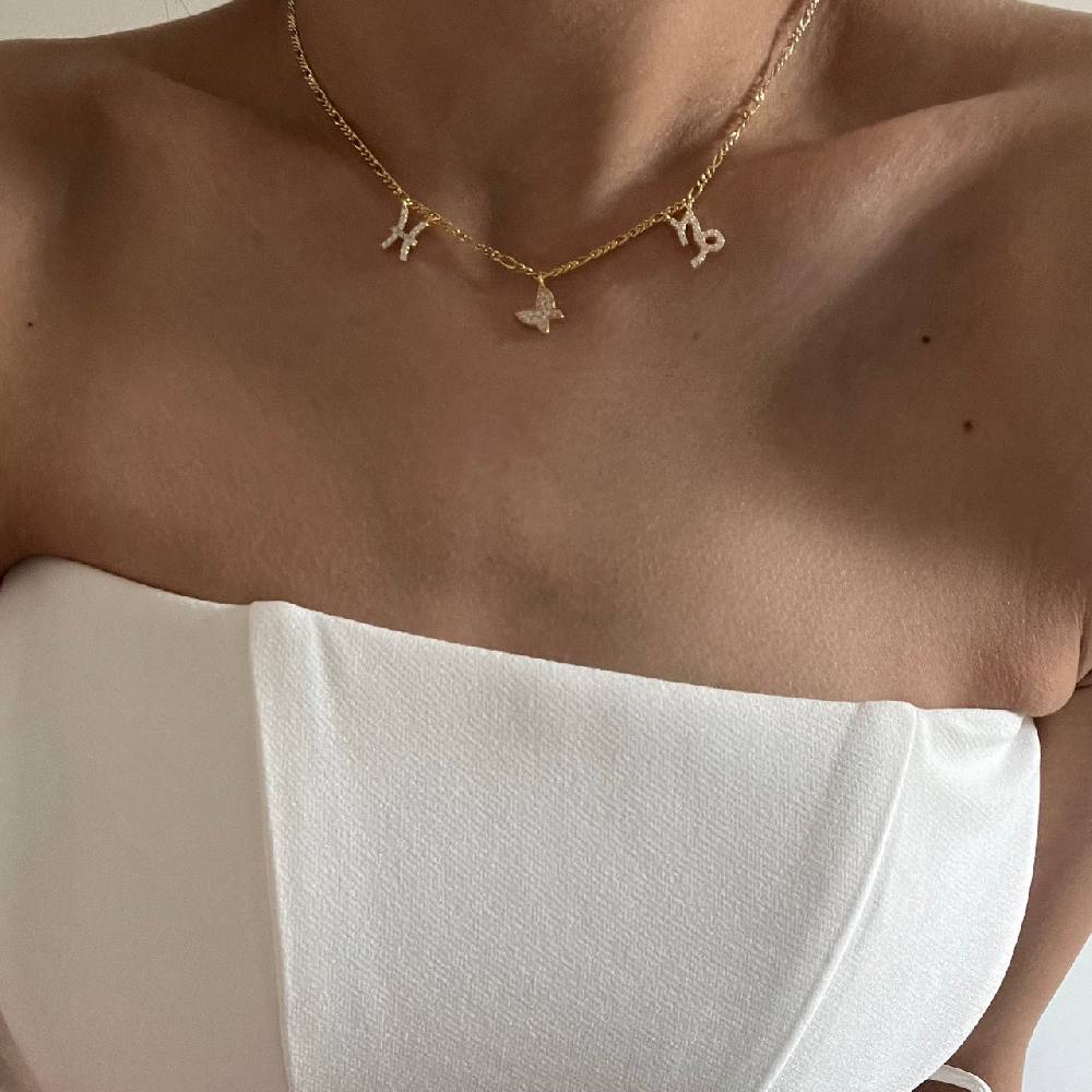 Kardelen Sternzeichen Partner Kette mit Schmetterling - 925 SILBER Discount Store für neue Produkte