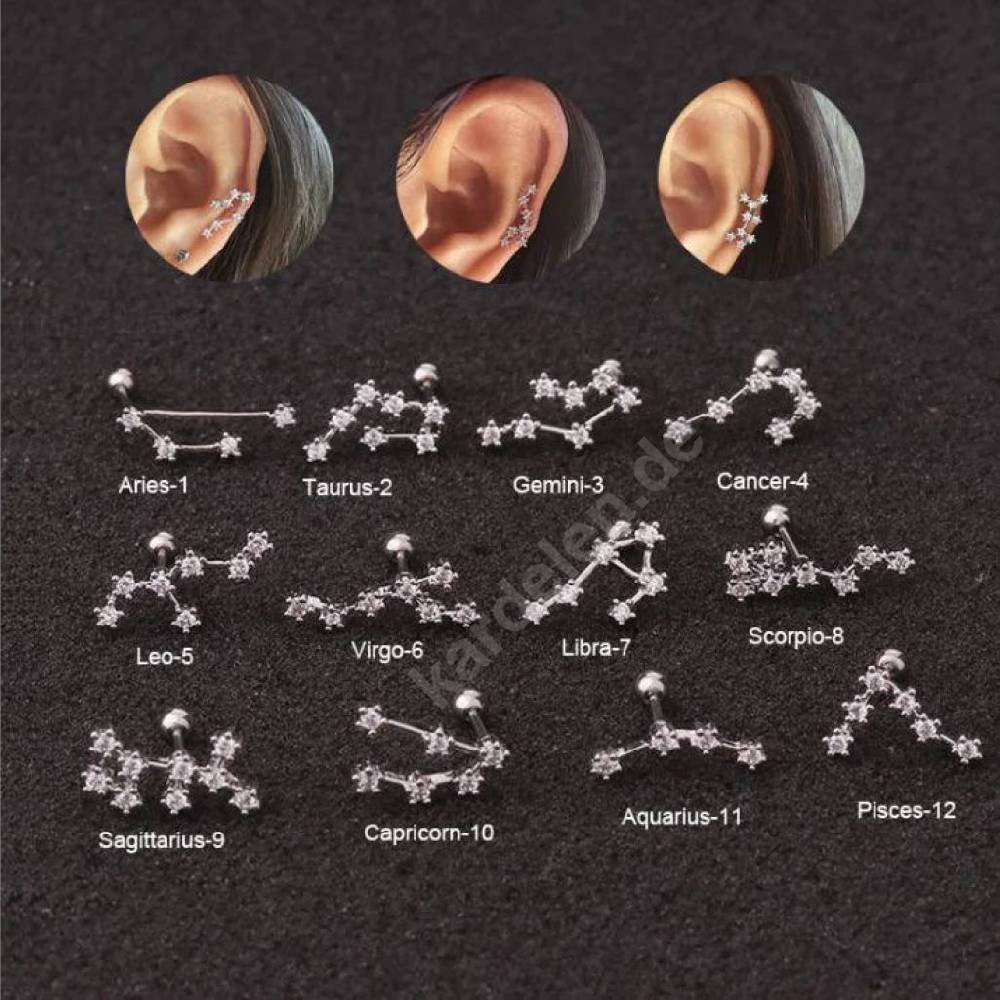 Kardelen STERNZEICHEN ZIRKONIA PIERCING - 925 SILBER Nur noch ein Tag übrig
