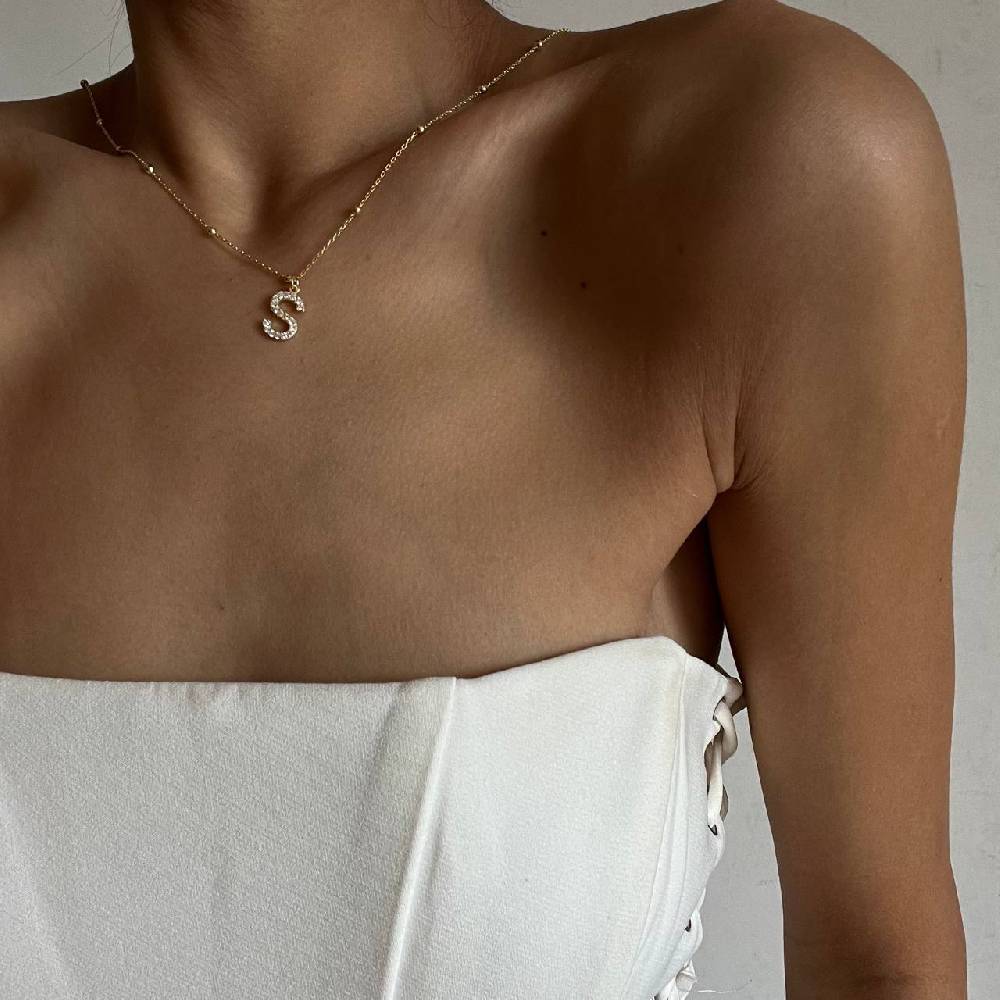 Kardelen Zirkonia Vintage Letter Necklace - 925 SILBER Exklusivangebot