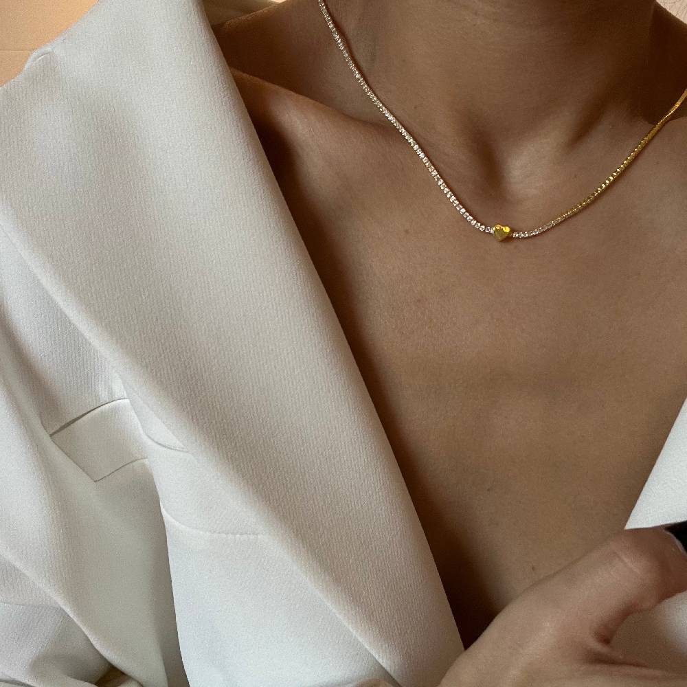 Kardelen Chain Strass herzkette - 925 SILBER Valentinstagsangebot