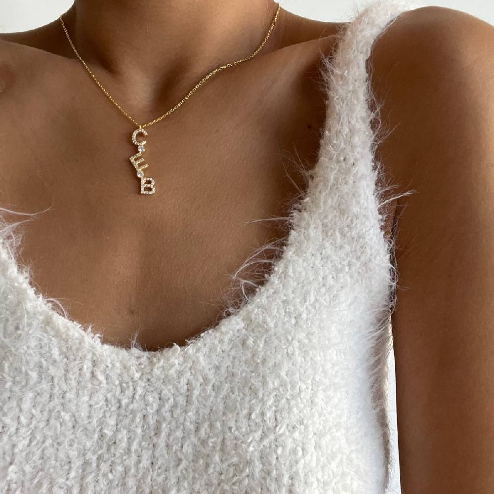 Kardelen Chocker Senkrecht Zirkonia Buchstabenkette - 925 SILBER Blitzangebot