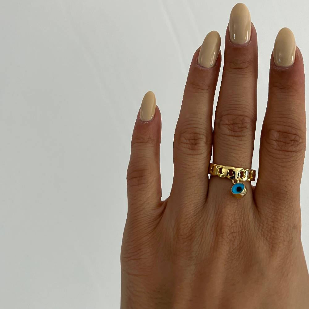 Kardelen Nazar Cuban Link Ring - 925 SILBER 50% Rabatt mit kostenlosem Versand