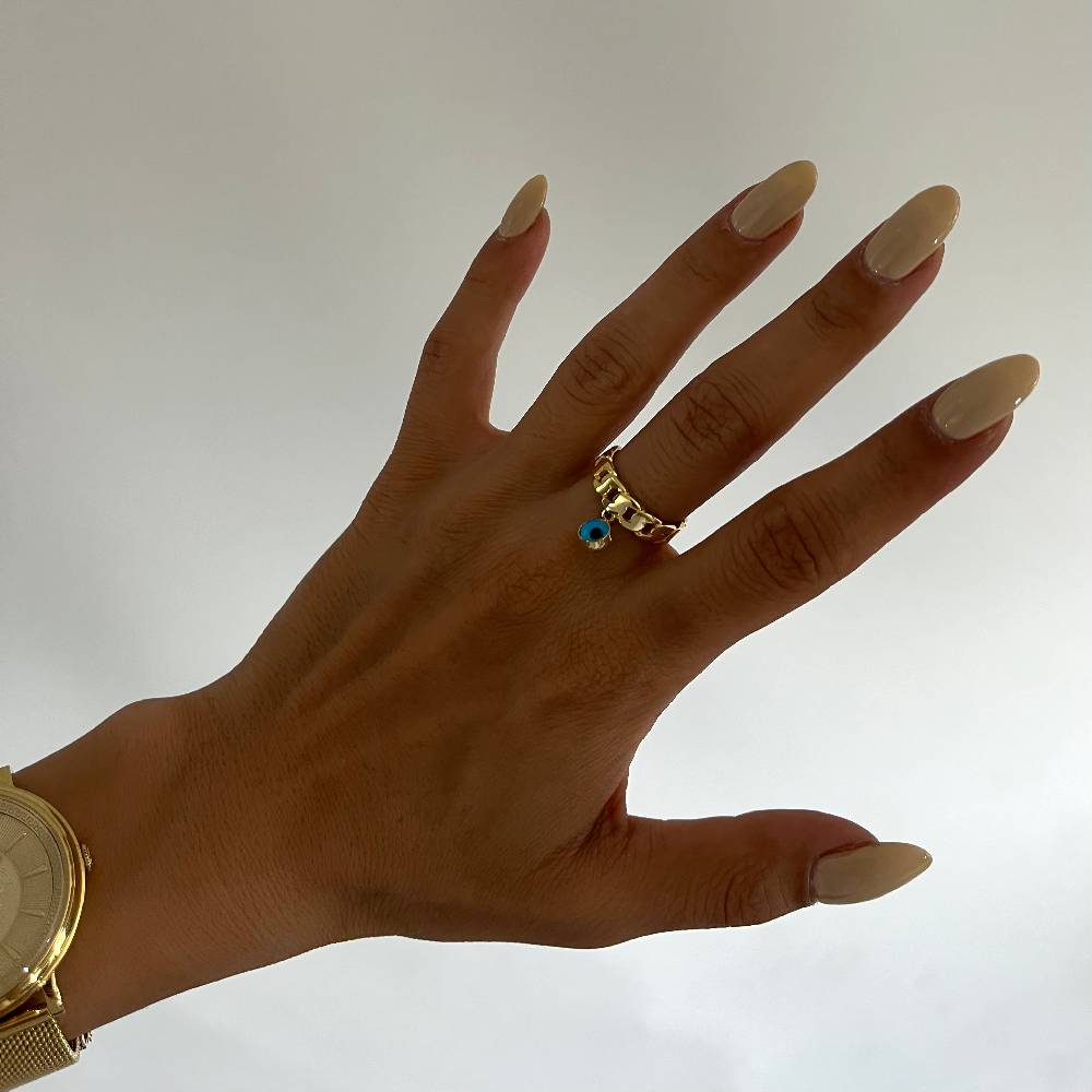 Kardelen Nazar Cuban Link Ring - 925 SILBER 50% Rabatt mit kostenlosem Versand