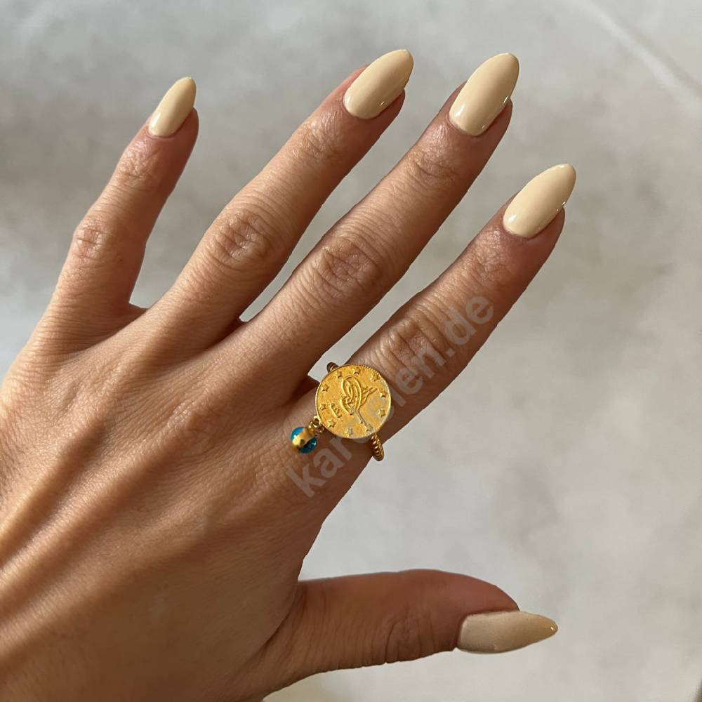 Kardelen 14K GOLD CEYREK RING MIT NAZAR Schlussverkauf