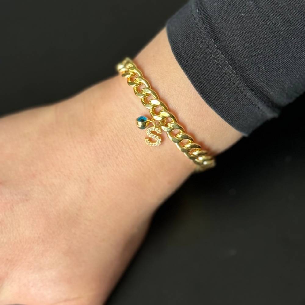 Kardelen Big Gourmet Armband mit Initialen und Nazar - 925 SILBER Meist gekauft
