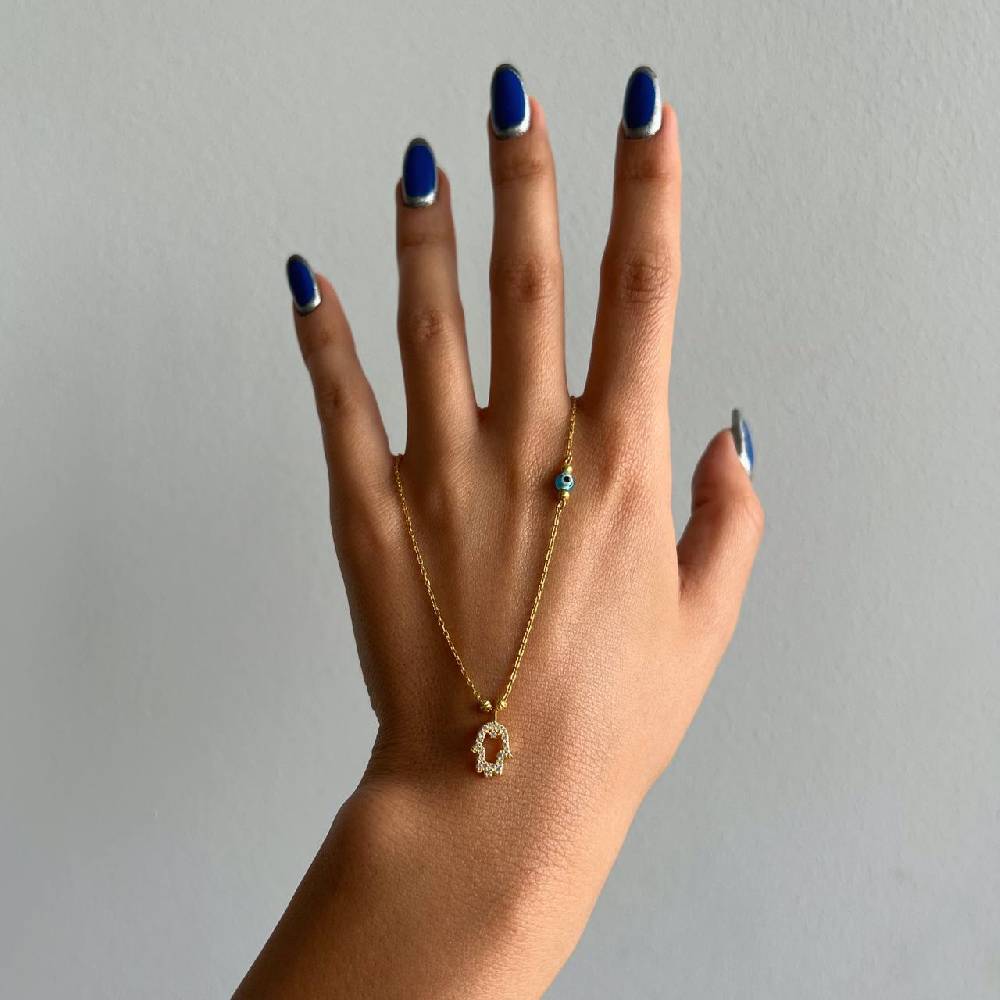 Kardelen FATIMAS HAND ZIRKONIA HALSKETTE MIT NAZAR - 925 SILBER Nur für heute