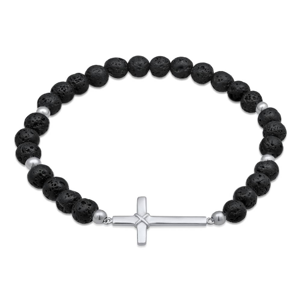 Kuzzoi Armband Kreuz | Lava Perlen (Schwarz) Saisonschlussverkauf