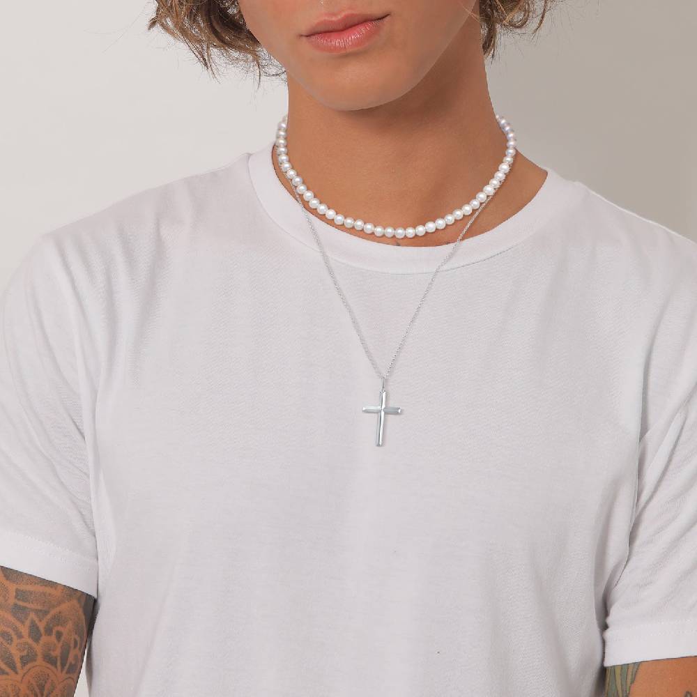 Kuzzoi Halskette Kreuz Anhänger 2er Set | Muschelkernperlen Neueste Mode