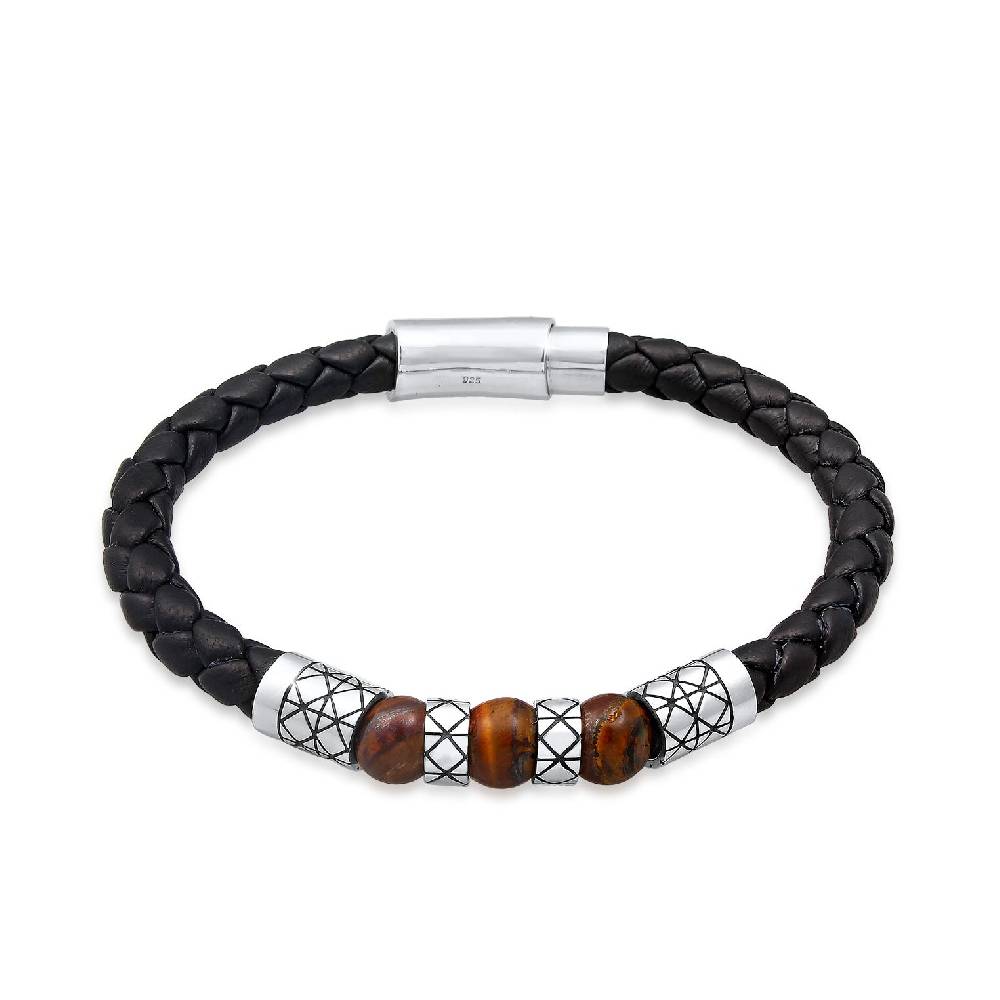 Kuzzoi Armband Kugel | Leder, Tigerauge (Braun) 50% Rabatt mit kostenlosem Versand