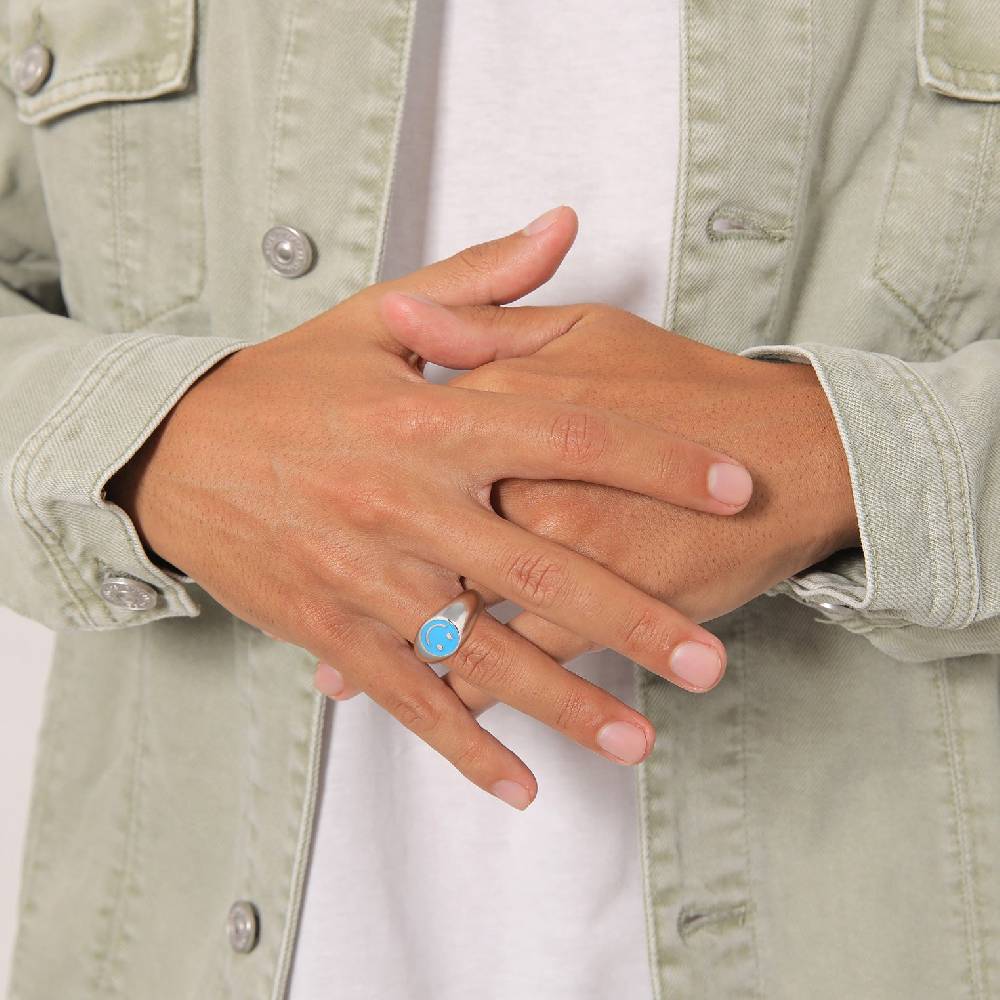 Kuzzoi Siegelring Smiling | Emaille (Blau) Neueste Stile