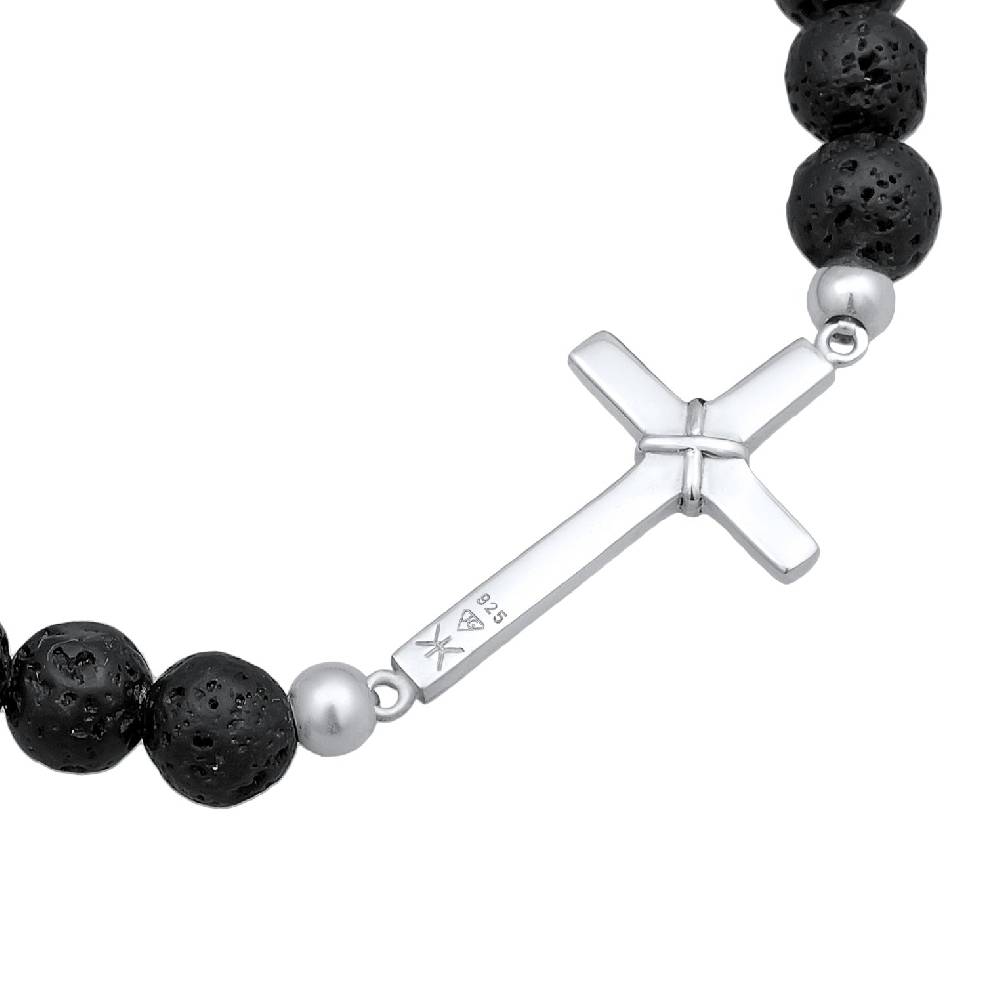 Kuzzoi Armband Kreuz | Lava Perlen (Schwarz) Black Friday Preise
