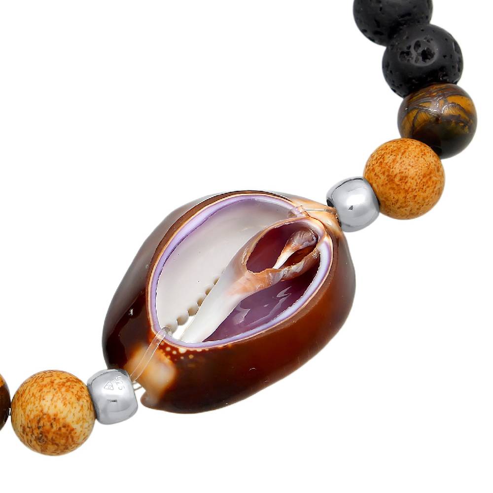 Kuzzoi Armband Kauri Muschel | Tigerauge, Lava Perlen Super Rabatt