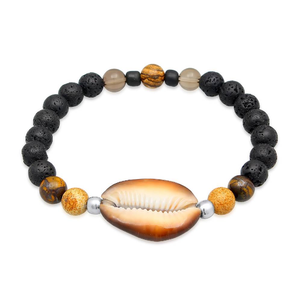 Kuzzoi Armband Kauri Muschel | Tigerauge, Lava Perlen Super Rabatt