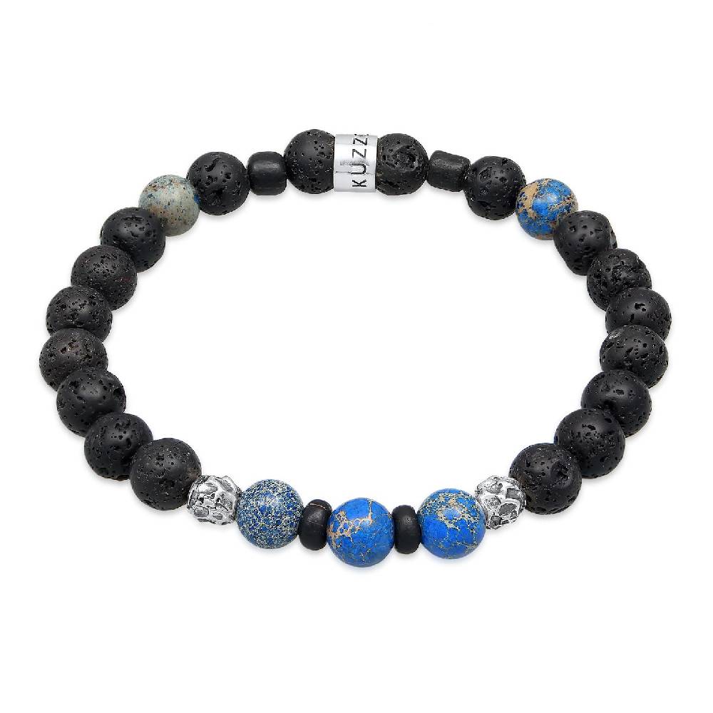 Kuzzoi Armband Kugeln | Lava, Achat (Schwarz, Blau) 50% Rabatt mit kostenlosem Versand