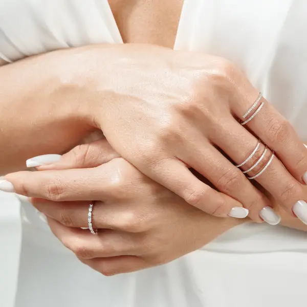 Leaf Jewelry Ring mit Baguette Diamanten, 14K Weißgold Vierteljährliche Förderung