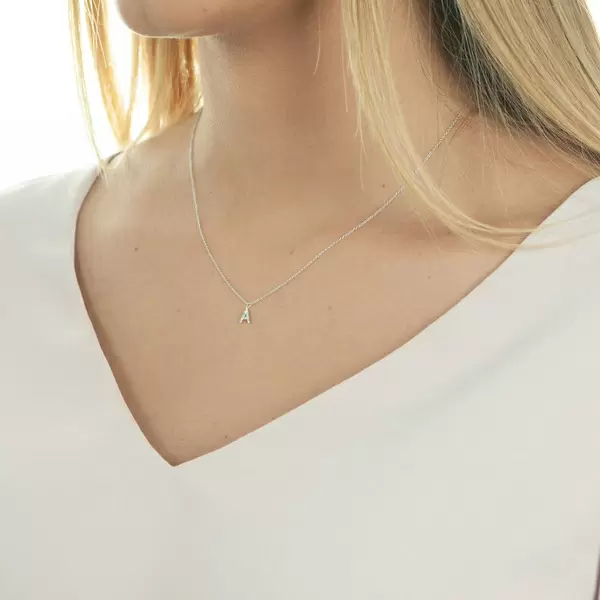 Leaf Jewelry Buchstabenketten, 14 K Weißgold mit Diamanten Discount Store für neue Produkte