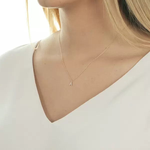 Leaf Jewelry Buchstabenketten, 14 K Rosegold mit Diamanten Nur noch ein Tag übrig