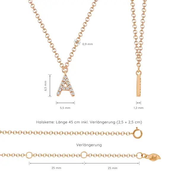 Leaf Jewelry Buchstabenketten, 14 K Rosegold mit Diamanten Nur noch ein Tag übrig
