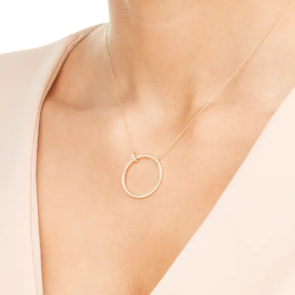 Leaf Jewelry Halskette Circle Groß mit Diamanten, 18 K Gelbgold 50% Rabatt mit kostenlosem Versand