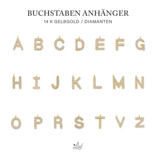 Leaf Jewelry Glücksarmband mit Letter Charm, 14 K Gelbgold mit Diamanten Black Friday Preise