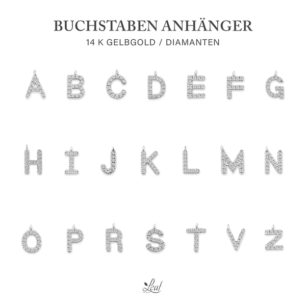 Leaf Jewelry Glücksarmband mit Letter Charm, 14 K Weißgold mit Diamanten Im Verkauf