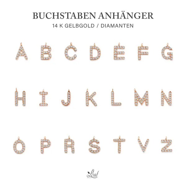 Leaf Jewelry Glücksarmband mit Letter Charm, 14 K Rosegold mit Diamanten zollfrei