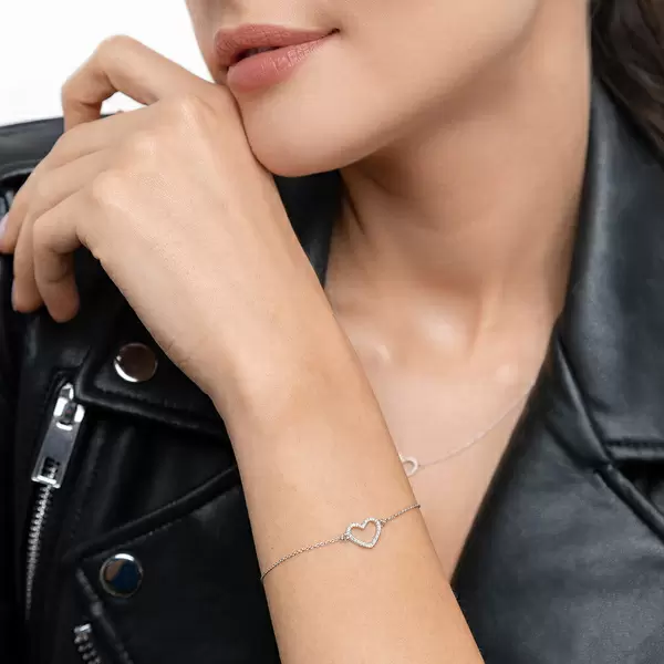 Leaf Jewelry Armkette Heart mit Diamanten, 18 K Weißgold Auslauf