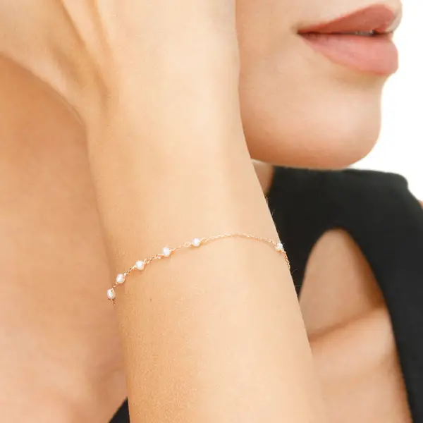 Leaf Jewelry Armkette White Pearls, 14 K Rosegold Angebote