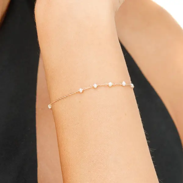 Leaf Jewelry Armkette White Pearls, 14 K Rosegold Angebote