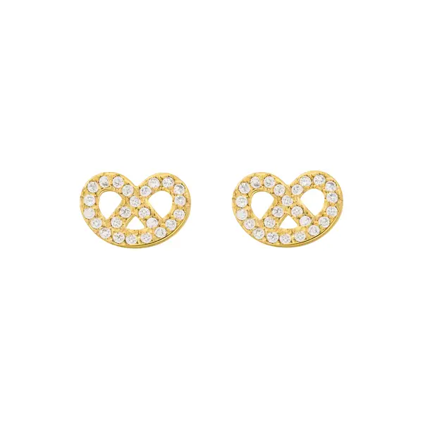 Leaf Jewelry Ohrstecker Brezn mit Zirkonia, 18 K Gelbgold vergoldet im Angebot