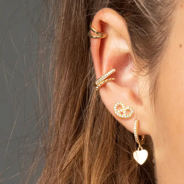 Leaf Jewelry Ohrstecker Brezn mit Zirkonia, 18 K Gelbgold vergoldet im Angebot