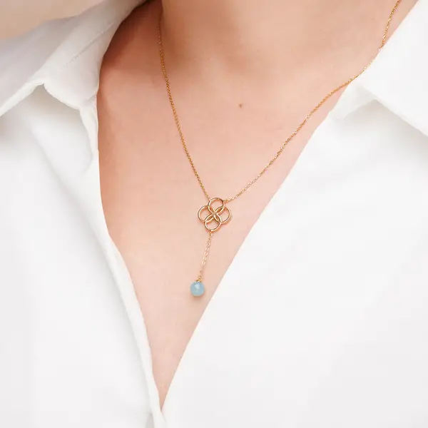 Leaf Jewelry Halskette Clover Charm, Aqua Chalzedon, 18 K Rosegold vergoldet Limitierter Zeitrabatt