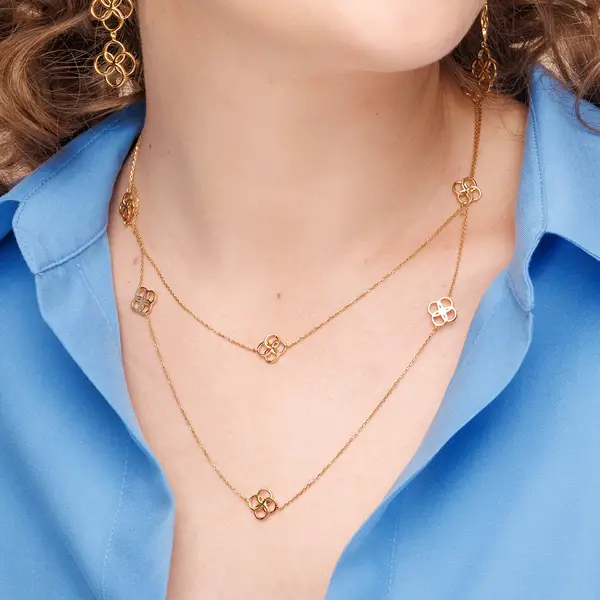 Leaf Jewelry Lange Halskette Clover Charm, 18 K Gelbgold vergoldet Valentinstagsangebot