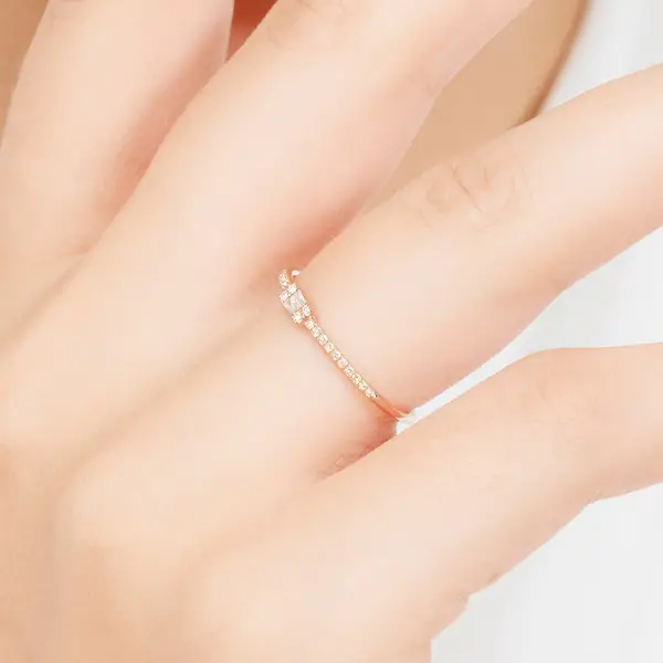 Leaf Jewelry Ring mit Diamanten, Tiny Baguette, 14K Rosegold Lagerräumung