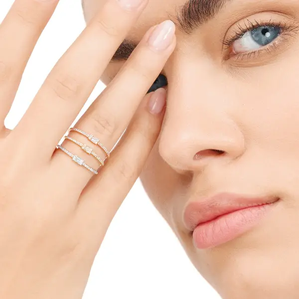 Leaf Jewelry Ring mit Diamanten, Tiny Baguette, 14K Rosegold Lagerräumung