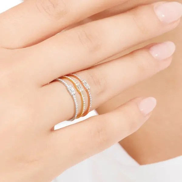 Leaf Jewelry Ring mit Diamanten, Tiny Baguette, 14K Rosegold Lagerräumung