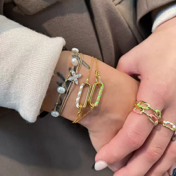 Leaf Jewelry Silber Armkette, Rosegold, Neon Twist Im Verkauf