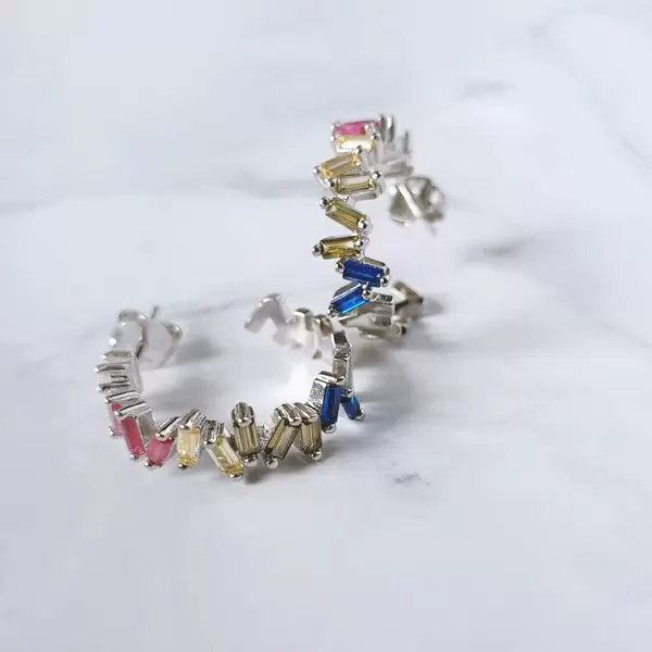 Leaf Jewelry Creole ICE CUBE, Multi Colour Zirkonia, 925 Sterlingsilber Kostenloser Versand